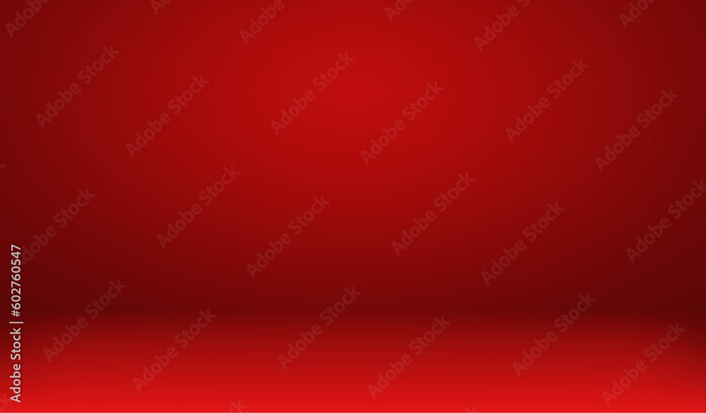 Red room background. Abstract empty studio. Horizontal bg. Light scene for product. Simple 3d backdrop. Gradient table. Minimal texture blank wall and floor. Skyline mockup. Vector illustration