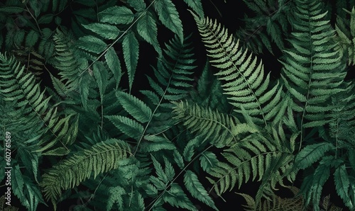  a close up of a bunch of green leaves on a black background. generative ai