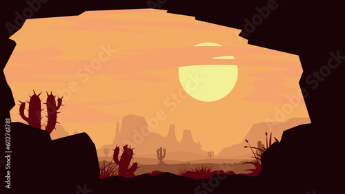 american desert cave view in orange color