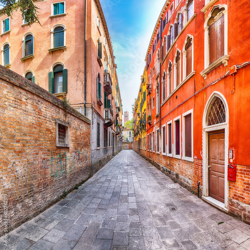 Fabulous cityscape of Venice with narrow streets and traditional buildings.