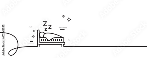 Sleep line icon. Continuous one line with curl. Night rest bed sign. Human bedtime symbol. Sleep single outline ribbon. Loop curve pattern. Vector