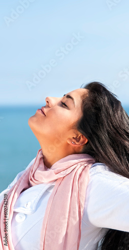 Portrait of beautiful smiling hopeful native american girl