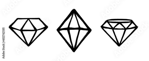 Three graffiti-style coated gems with black over white. Vector illustration