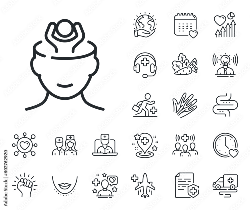 Fototapeta premium Anxiety or Think worry sign. Online doctor, patient and medicine outline icons. Stress line icon. Mental health symbol. Stress line sign. Veins, nerves and cosmetic procedure icon. Intestine. Vector