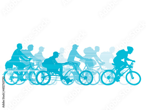Group of cyclist on the road. Vector illustration.