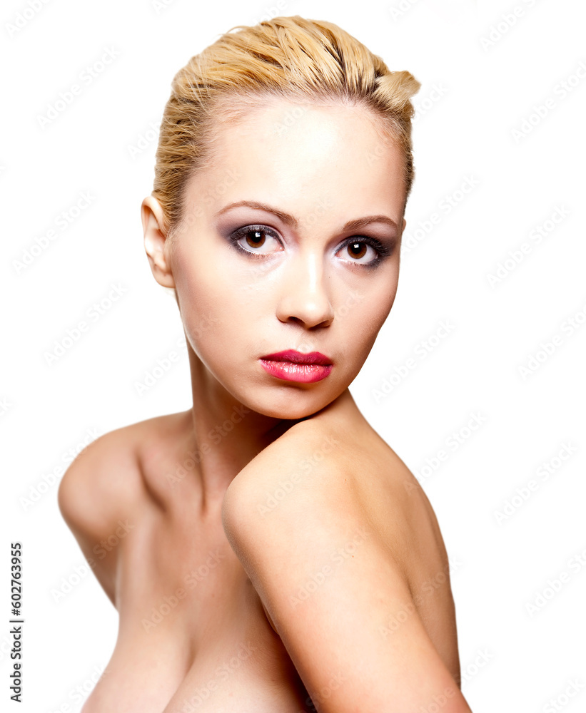beautiful girl with a clean skin isolated on white background