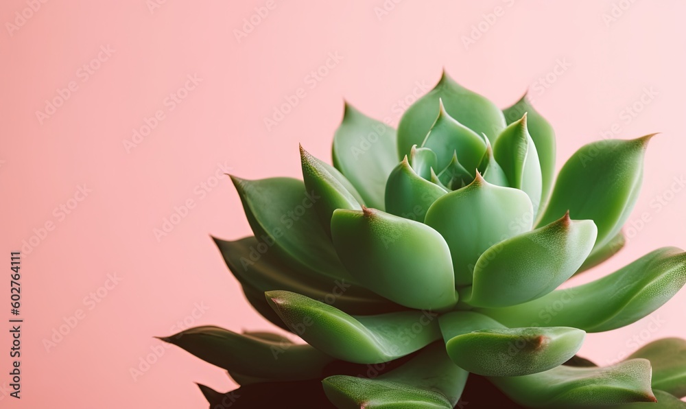 a close up of a green plant on a pink background. generative ai a close up of a green plant on a pink background. generative ai