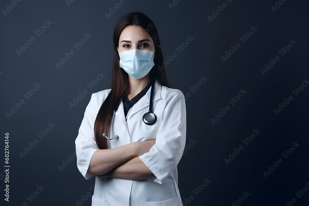 Portrait of doctor wearing face mask and white coat, Generative AI Portrait of doctor wearing face mask and white coat, Generative AI