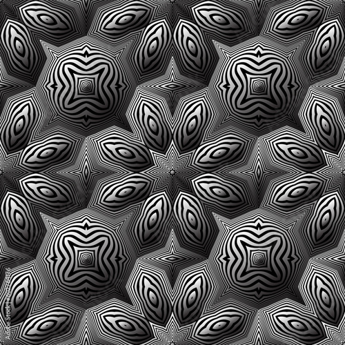 Monochrome silver vintage ornament. Optical volumetric pattern. Patterned tile for design.