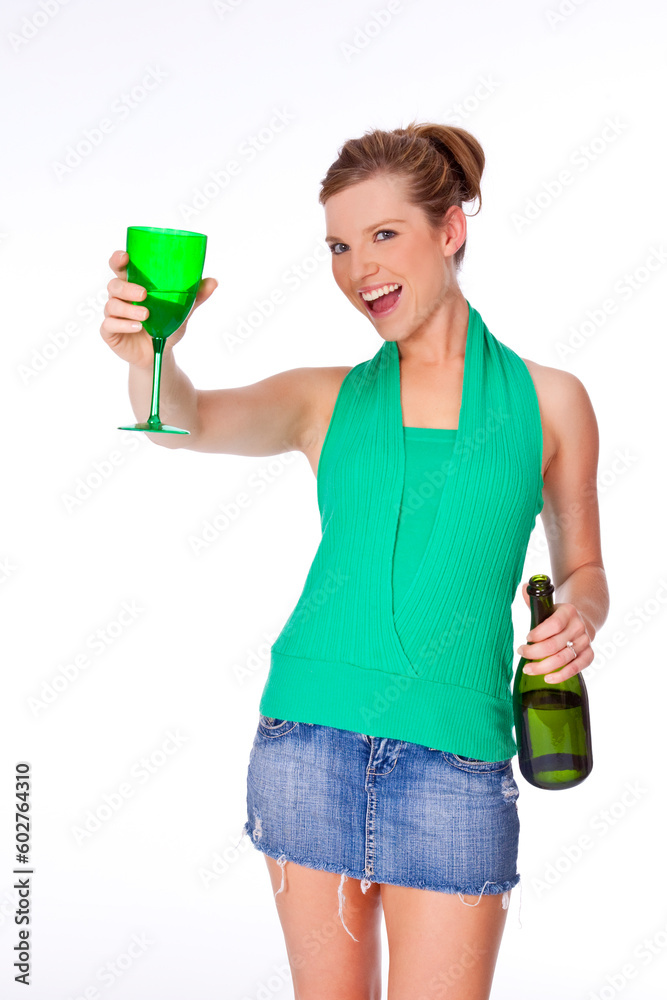 Beautiful Caucasian woman partying with a glass of Champagne Beautiful Caucasian woman partying with a glass of Champagne
