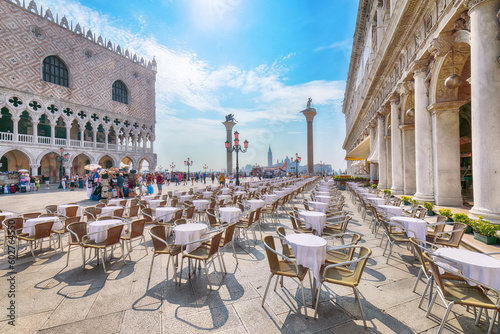 Fantastic cityscape of Venice with San Marco square, Doge's Palace ,Column of San Teodoro and Biblioteca Nazionale Marciana.
