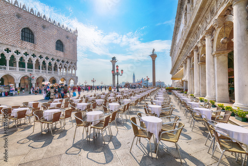 Fantastic cityscape of Venice with San Marco square, Doge's Palace ,Column of San Teodoro and Biblioteca Nazionale Marciana. photo