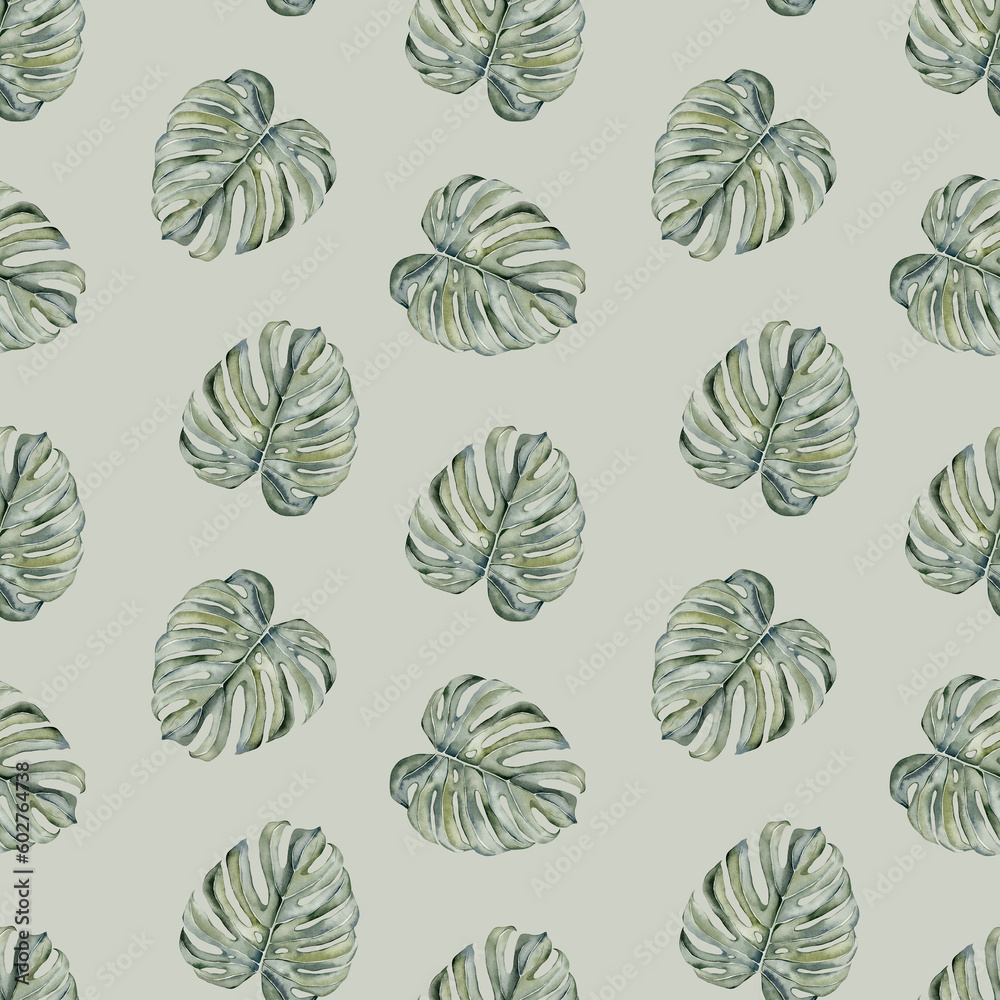 Tropical leaves seamless pattern. Monstera leaves seamless pattern. Monstera leaves on isolated background, watercolor hand painted floral illustration , seamless pattern, jungle design Tropical leaves seamless pattern. Monstera leaves seamless pattern. Monstera leaves on isolated background, watercolor hand painted floral illustration , seamless pattern, jungle design