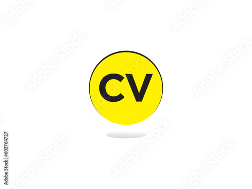 Premium Bold CV Letter Logo, Unique Circle Cv vc Logo Icon With Yellow Background