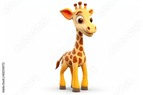tall cartoon giraffe standing upright on a white background Generative AI