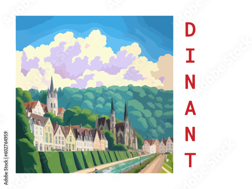 Dinant: Vintage travel poster with an Belgian landscape and the title Dinant