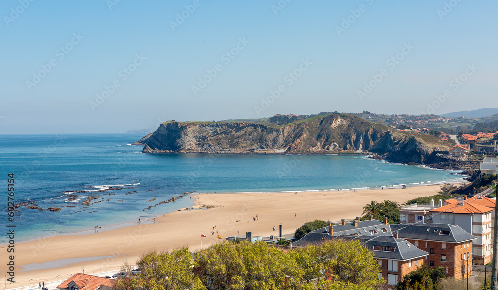 beautiful view of the beach on the spanish coast of cantabria