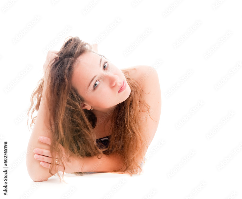 Fototapeta premium closeup portrait of beautiful woman isolated on white
