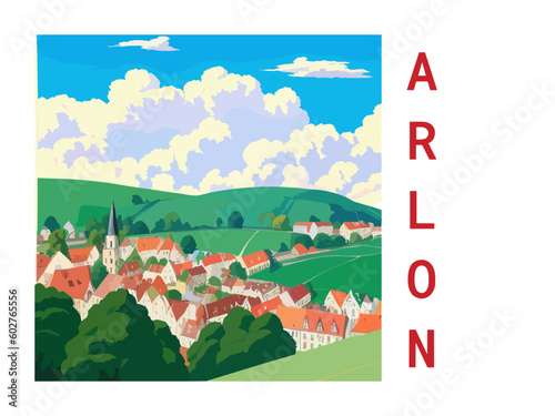 Arlon: Vintage travel poster with an Belgian landscape and the title Arlon