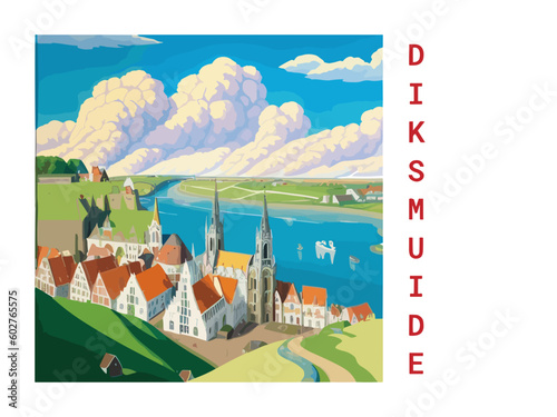 Diksmuide: Vintage travel poster with an Belgian landscape and the title Diksmuide photo