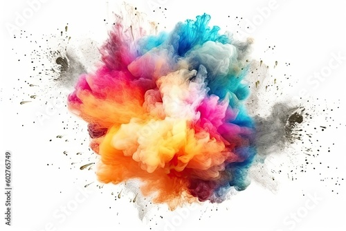 Explosion of colored powder isolated on white background. Abstract colored background. Created with Generative AI tools