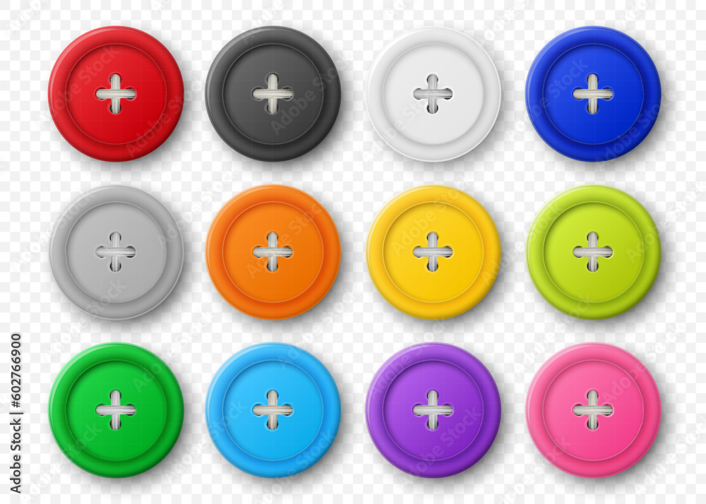 Vector 3d Realistic Buttons for Clothes Icon Set Closeup Isolated. Fashion, Art, Needlework, Sewing, Scrapbooking Decor. Round Clothes Button Collection, Top View Vector 3d Realistic Buttons for Clothes Icon Set Closeup Isolated. Fashion, Art, Needlework, Sewing, Scrapbooking Decor. Round Clothes Button Collection, Top View