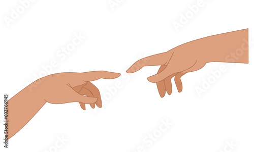 Hand touch Creator and creation. Classic art picture fragment Stylized, cartoon, flat illustration isolated on white background

