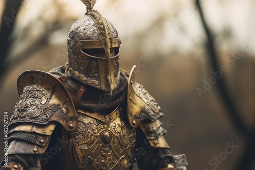 medieval warrior fighter using iron armor. illustration photography. generative ai.