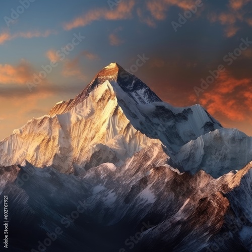 At sunset, admire the beautiful Tibetan mountain panorama. (Generative AI)