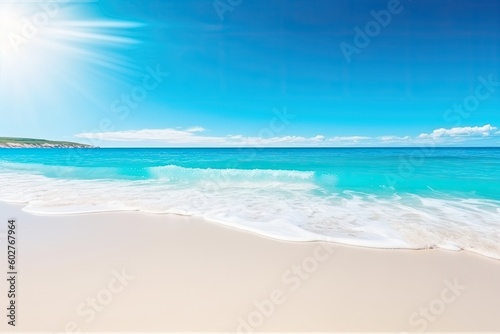 serene beach scene with crystal clear blue water on a sunny day Generative AI