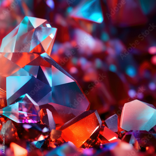 abstract background of colorful crystals. Dive into a mesmerizing realm of color and light with this vibrant crystal background. The bokeh effect adds a touch of enchantment. Generative AI 