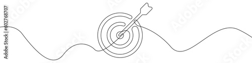 Arrow on target line continuous drawing vector. One line Arrow on target vector background. Arrow on target icon. Continuous outline of Arrow on target. Arrows on targets linear design.