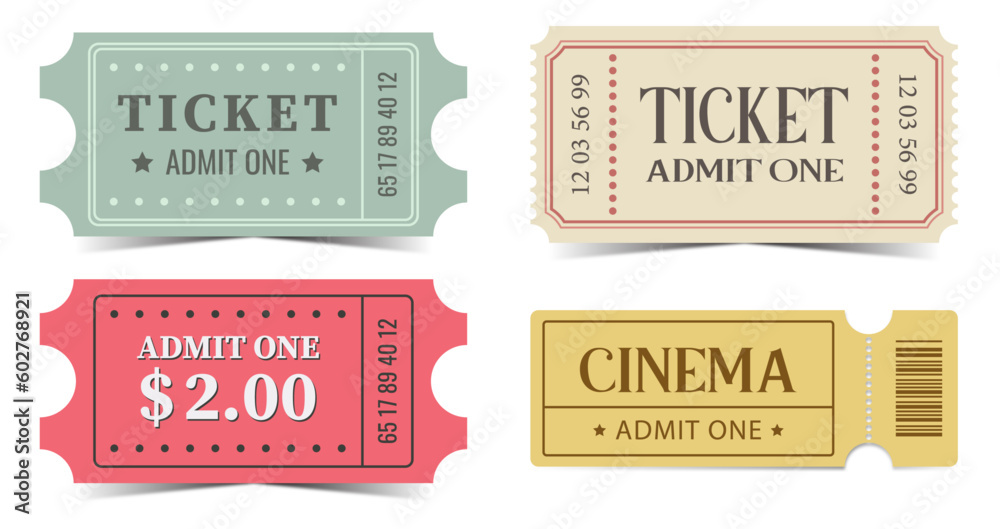 Tickets. Admit one ticket. Cinema ticket - obrazy, fototapety, plakaty 