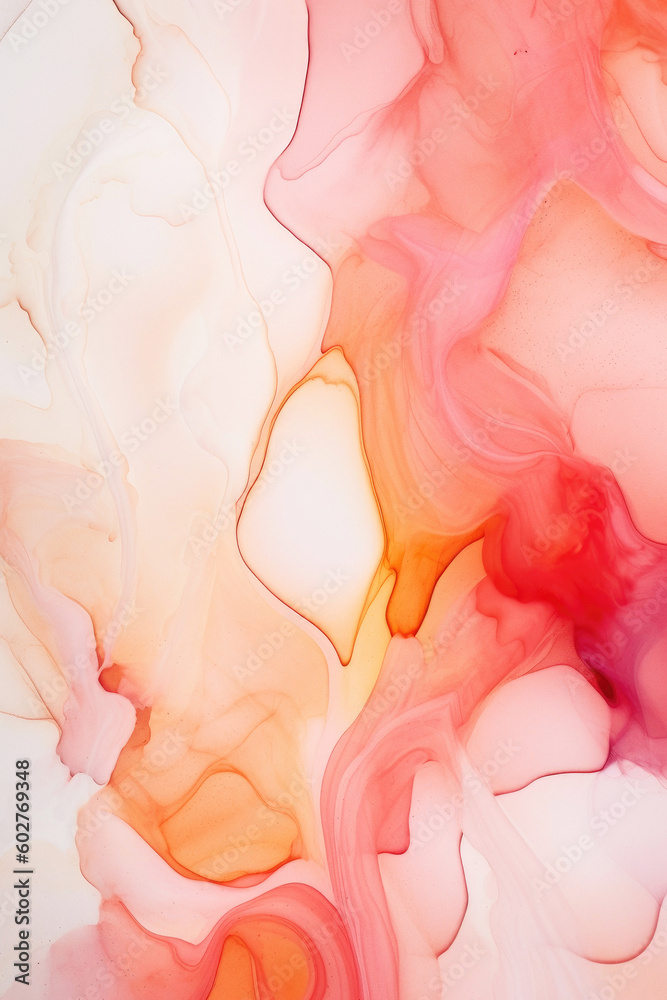 Fototapeta premium Orange and pink alcohol ink background. Abstract colorful texture. Generative AI.
