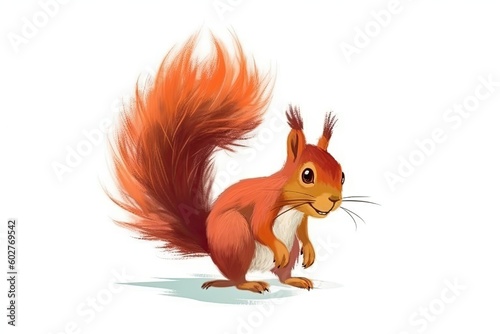 Red Squirrel Standing on Hind Legs in a Forest Setting Generative AI