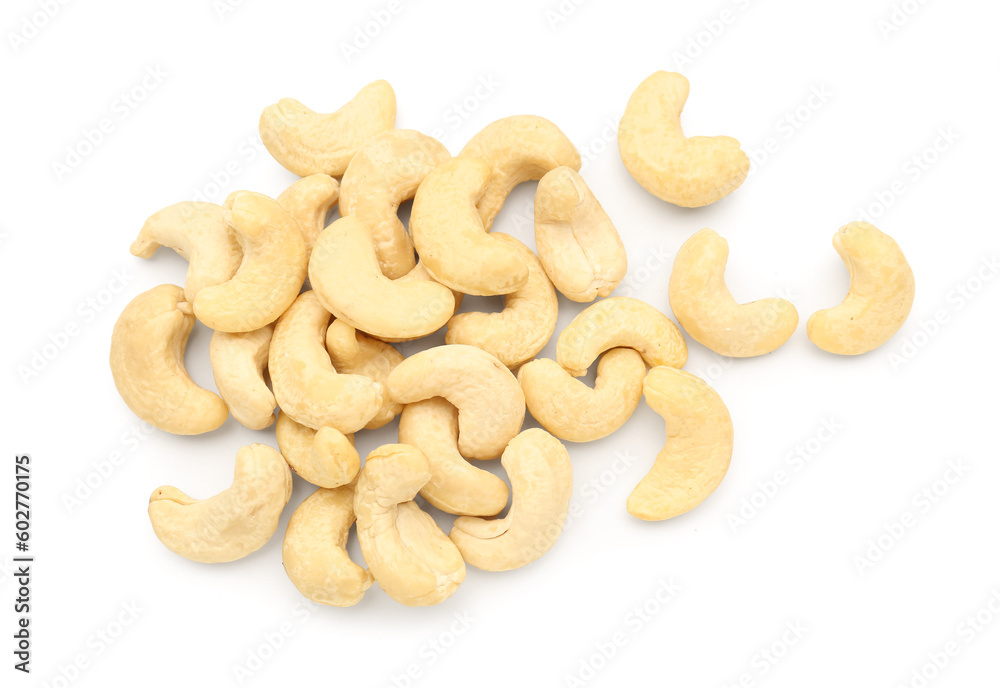 Heap of tasty cashew nuts isolated on white background Heap of tasty cashew nuts isolated on white background