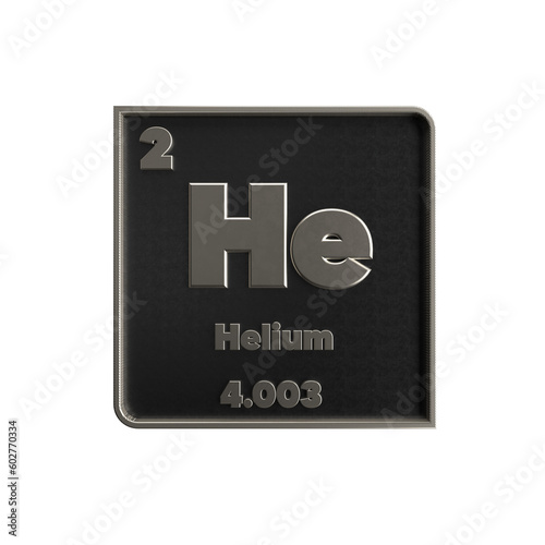 helium chemical element black and metal icon with atomic mass and atomic number. 3d render