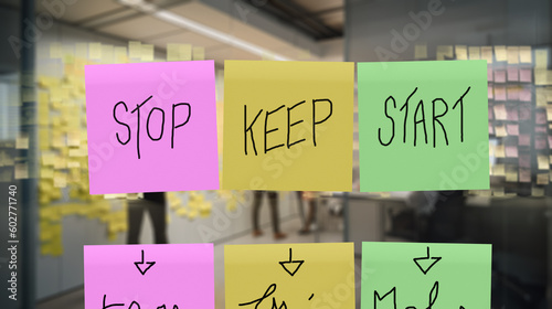 Stop keep start, Three sticker written, 