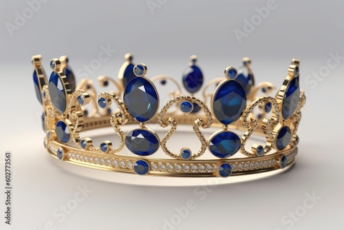 luxurious gold and blue tiara adorned with sparkling diamonds Generative AI
