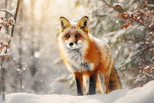 Beautiful fluffy orange fox - Generative AI