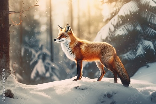Beautiful fluffy orange fox - Generative AI