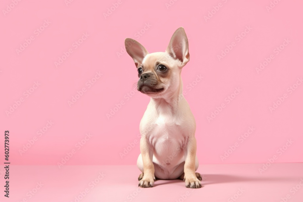 Portrait puppy on pastel pink background. Generative AI