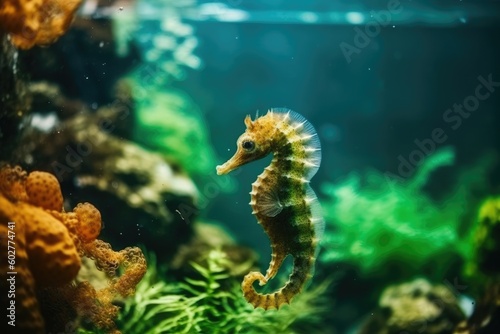 detailed close-up view of a seahorse swimming in an aquarium Generative AI
