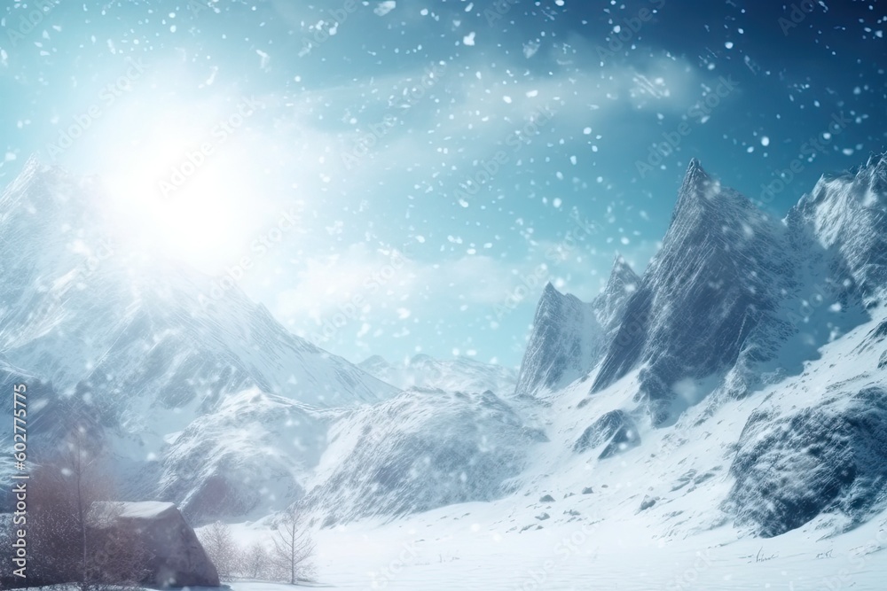 cozy winter cabin nestled in a snowy mountain landscape Generative AI