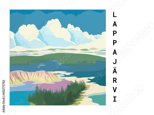 Lappajärvi: Vintage travel poster with an Finnish landscape and the title Lappajärvi