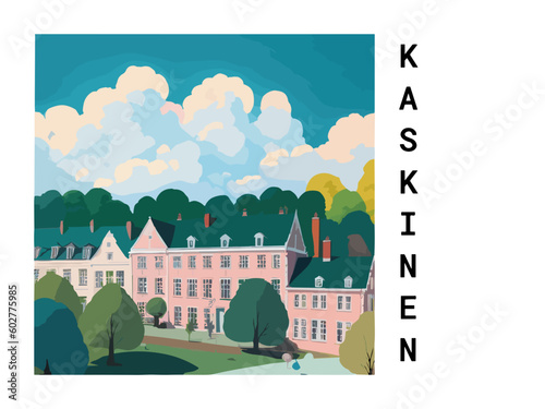 Kaskinen: Vintage travel poster with an Finnish landscape and the title Kaskinen