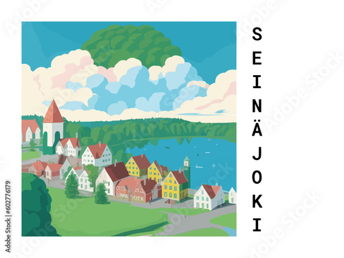 Seinäjoki: Vintage travel poster with an Finnish landscape and the title Seinäjoki