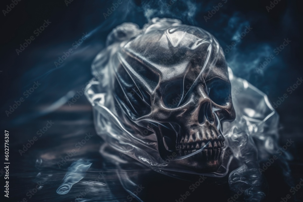 smoking skull inside a clear plastic bag Generative AI smoking skull inside a clear plastic bag Generative AI