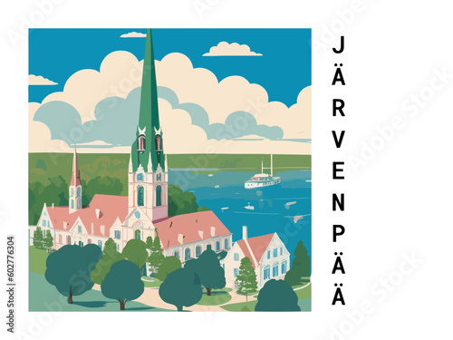Järvenpää: Vintage travel poster with an Finnish landscape and the title Järvenpää