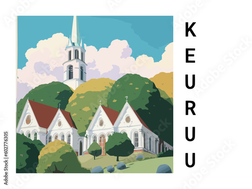 Keuruu: Vintage travel poster with an Finnish landscape and the title Keuruu